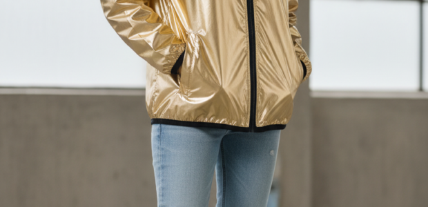 CDG Play Gold Heart K-Way Zip Jacket Gold